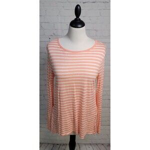 Banana Republic Women's Round Neck Tunic Sz M Peach and White Comfort Strip NWT